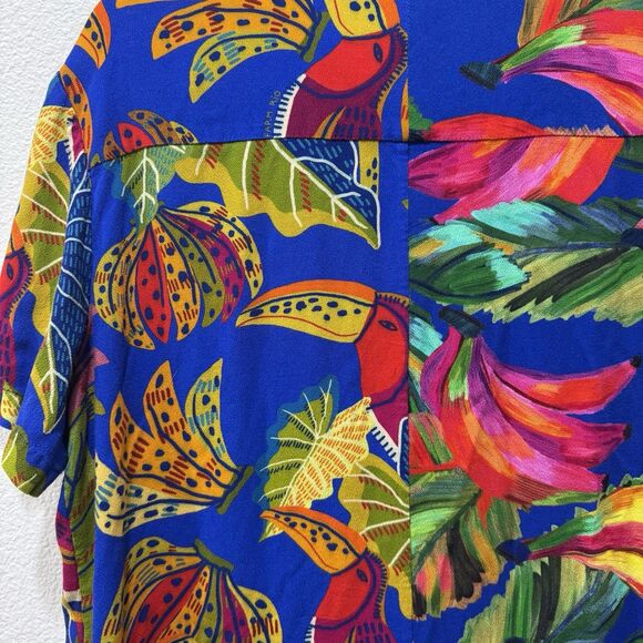 Farm Rio Tropical Button Down Shirt Banana Beaks Floral Mixed Print Sz S - Picture 8 of 9